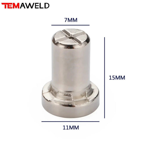 Premium 40-Piece Pt31 Plasma Cutter Consumables Kit Includes Long Life Electrodes Tips And Nozzles For 40-Amp Machine To Keep Cutting Smooth And Durable, detailed view of a plasma cutter electrode, 7mm diameter, 15mm height.