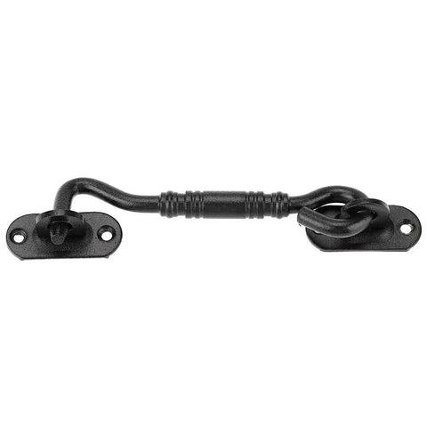 WUUWCHODC Gate Hook and Latch Closure for Cabinet Window Door, black coated stainless steel, traditional style, side view.
