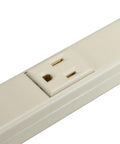 Close-up of Ivory Wall Mount Power Strip With 6 Outlets 3 Foot Steel Under Counter Cable Management Center For Kitchen Or Home Office Easy Install