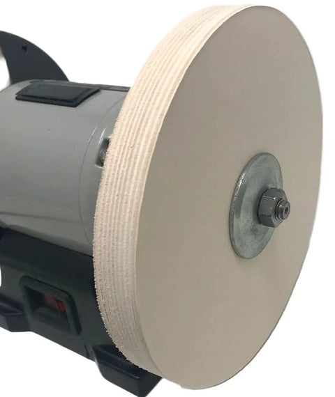 8 Inch Leather Honing Stropping Wheel With Premium White Buffing Compound Made In USA Fits 1/2 5/8 And 3/4 Inch Arbors Fast Burr Removal