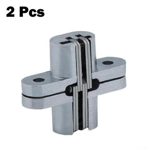 Close-up of 180 Degree Invisible Folding Door Hinge Set For Wood And Counter Doors Concealed Cross Hinges Stainless Steel 2 Pack