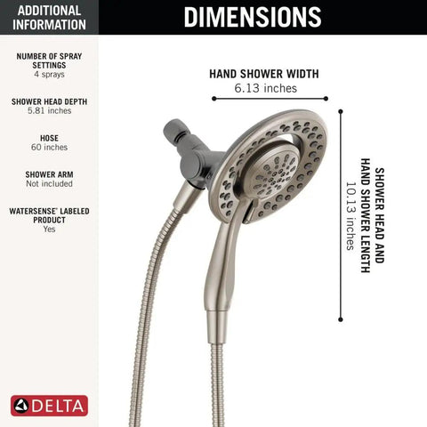 4-Setting In2ition 2-In-1 Dual Shower Head With Handheld Sprayer Brushed Nickel Detachable Shower Head With Hose 1.75 GPM Flow
