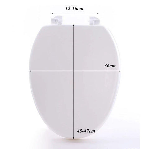 Smooth As Butter Soft Closing Square Toilet Seat With Quick Release Hinges And Stainless Steel Adjustable Hardware Dimensions 12-16cm Width, 36cm Height, 45-47cm Length.