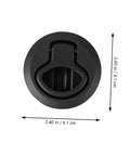 Front view of Kisangel flush pull slam latch, black circular plate 2.4 in diameter, boat/RV deck cabinet hardware