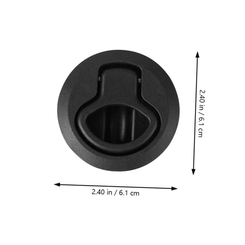 Front view of Kisangel flush pull slam latch, black circular plate 2.4 in diameter, boat/RV deck cabinet hardware