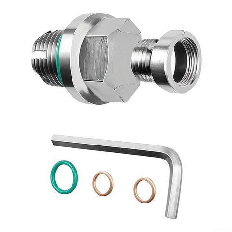 Heavy Duty Self Tapping Oil Drain Plug Repair Kit For Cars And Trucks With Stainless Steel Double Step Bolt Fix Stripped Oil Pan Threads Without Replacement On 16mm By 1.5 Vehicles That Need Quick Driveway Fixes, stainless steel plug with wrench and seals