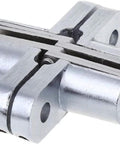 Close-up of a Hidden Cross Hinge for Concealed Mortise Doors, alloy construction, showing 180 degree folding mechanism