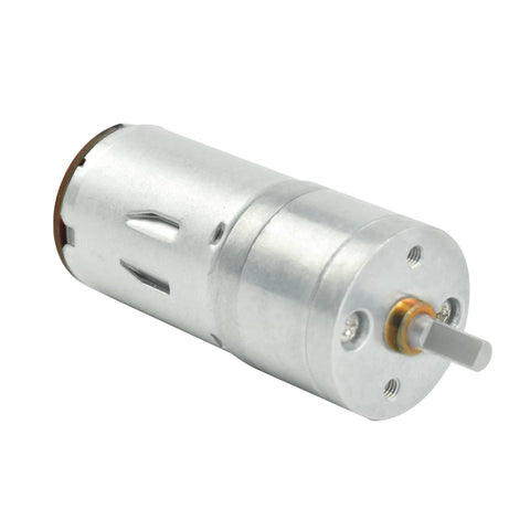 Single 12V DC gear motor with encoder, 100 RPM, 1:45 gear ratio, D shaft, metal housing, silver finish for robotics and DIY projects.