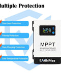 60A MPPT Solar Charge Controller With 18-150VDC Input, adjustable voltage outputs with multiple protection features.