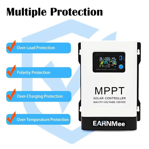 60A MPPT Solar Charge Controller With 18-150VDC Input, adjustable voltage outputs with multiple protection features.