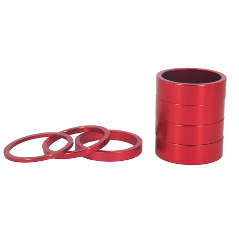 Aluminum Bike Headset Spacers For One And One Eighth Inch Stems Lightweight MTB BMX Road Bike Spacers Set 7 Pack Anodized Red