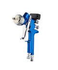 Close-up of Game Changer Digital Display Paint Sprayer With Smart Flow Knobs, showing a blue spray gun for precise painting.