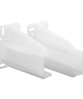 Rear Drawer Track Back Plate For Side Mounted Glides Five Sixteenth Inch Wide By Seven Eighth Inch Tall Two Seven Eighth Inch Socket Depth White Plastic One Pair