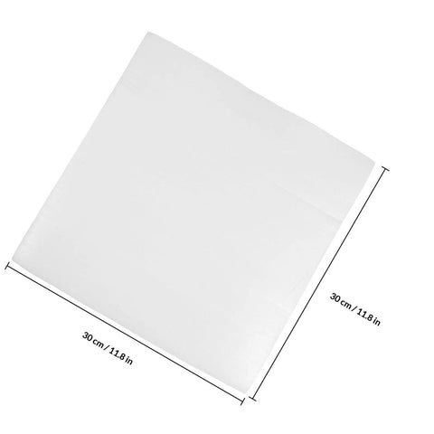 100 Pack White EPE Bubble Foam Pouches for Shipping Fragile Glassware shown with dimensions 30cm x 30cm