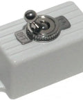 Enforcer SPST Toggle Switch in a White Plastic Case With 2 Screw Holes, Surface Mount Ready, 3A at 125V DC