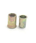 Top Quality Flat Head Threaded Inserts M3 To M10 Pack Of 2 10 Pcs Zinc Plated Steel Knurled Rivet Nuts displayed with knurled design.