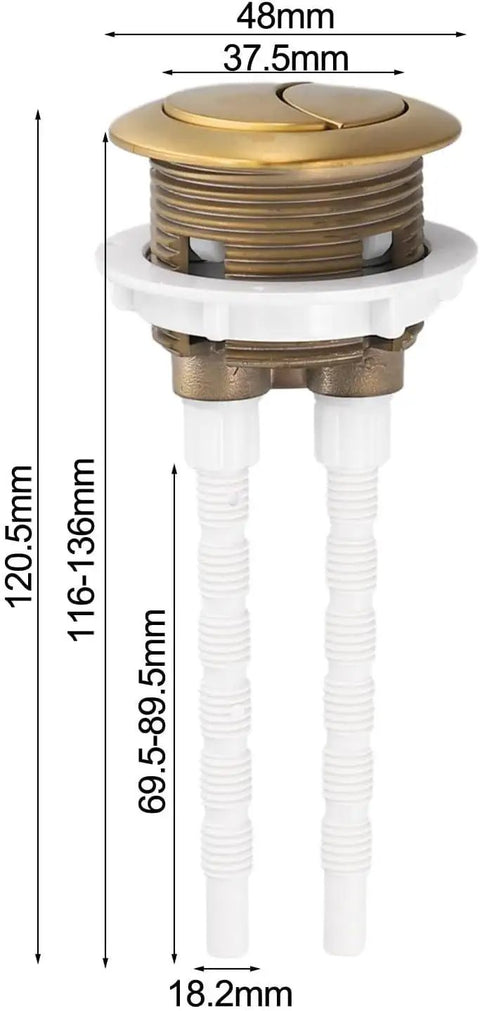 38mm Gold Toilet Handle And Button Pusher Upgrade with dimensions in millimeters visible.