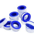 30 Pack One Half Inch Teflon Tape Industrial Thread Seal Tapes For Plumbing Waterproof Seals 394 Inch Each Roll Perfect For Plumbers And DIY Projects On Threaded Pipes, shown in blue and white rolls.