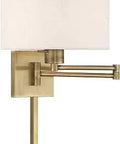 Antique Brass Swing Arm Wall Light with Oatmeal Fabric Shade, One Light Wall Mount Lamp for Comfy Bedside or Reading Chair