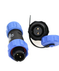 SP13 2 Pin Circular Aviation Cable Plug Connector Waterproof IP68 Chassis Panel Mount For Industrial Devices Power And Signal 13A Rating Easy One Quarter Bayonet Quick Coupling Durable Heavy Duty Marine Grade Build black 2-pin connector with blue caps