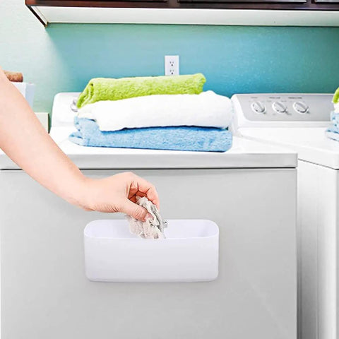 Person placing lint in Must Have Magnetic Laundry Storage Lint Holder Bin For Laundry Room Large 9.3 Liter Capacity Space Saving Trash