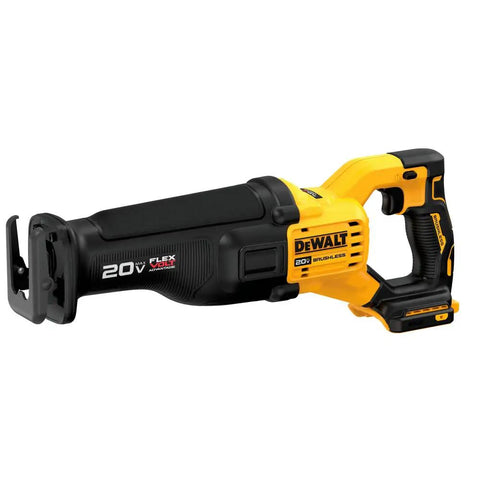 Heavy Duty Cordless Reciprocating Saw With Flexvolt Power And One Point One Two Inch Strokes For Fast Demolition Jobs Totally No Sweat Quick Blade Swaps Tool Only side view showing blade clamp and handle.