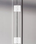 Close-up of clear Acrylic Folding Hinges With Self Adhesive Mounts for Cabinets and Boxes DIY Friendly Easy Install on metal surface