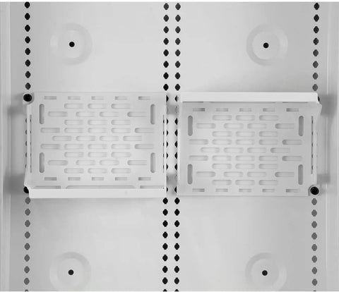 Top view of Heavy Duty Shelf Mounting Bracket For Routers Modems And Tall ISP Gear White Easy Tool Free Install in enclosure