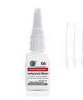 Rock Solid Jewelry Glue For Crystals And Rhinestones Instant Bond Adhesive bottle with precision tips for DIY jewelry making.