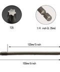Top Drawer S2 Steel T25 Torx Screwdriver Bit Set, 5 inch long bit with 1/4 inch hex shank for standard drills.