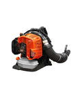 Backpack Gas Leaf Blower With 220 MPH Air Speed, 1110 CFM, 79.9cc 2 Stroke Engine, X Series, side view with orange casing