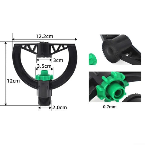 2 Pack 6 Nozzle Center Pivot Sprinkler System For Low Pressure Irrigation with DN15 interface, dimensions detailed