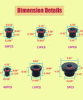 115 Piece T Type Silicone Rubber Grommet Kit All Six Sizes With Dimension Details For Wiring Automotive Firewall Holes