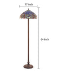 Blue Tiffany Style Floor Lamp 64 Inch Tall With Stained Glass Shade and 17 Inch Width, Resin and Aluminum Base