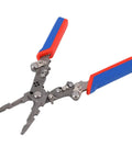 Yunseity 16 In 1 Folding Wire Stripper Pliers Crimper Tool Heavy Duty Electrical Voltage Tester Alarm For Electricians And Homeowners Multifunctional And Compact with blue and red rubber handles.
