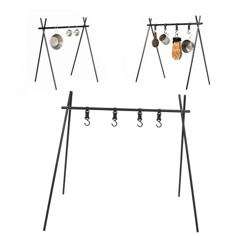 Portable Campfire Cooking Stand Tripod For BBQ Grill Aluminum Alloy Outdoor Camping Picnic Gear with hanging hooks.