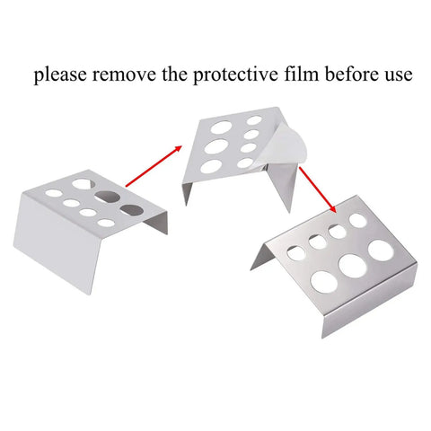 Pro Grade Stainless Steel Tattoo Ink Cup Holder Stand, 5 Piece 7 Holes Pigment Cup Caps Organizer, protective film shown