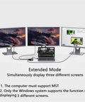Portable USB C Docking Station Featuring Crisp 4K Triple Monitor Output And Type C Multiport Hub Adapter connected to three monitors.