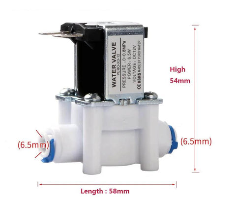 Quarter Inch 12 Volt Inlet Water Solenoid Valve Normally Closed For RO Reverse Osmosis Purification System showing dimensions