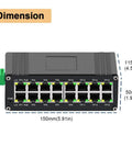 Beefy 16 Port Gigabit PoE Plus Switch With 30W Per Port And 360W Budget dimensions shown with ports and measurements.