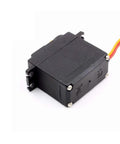 MG996R servo motor with black plastic housing and red/yellow wiring, side view