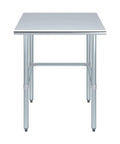 24 Inch By 30 Inch Heavy Duty Stainless Steel Work Table With Open Base For Commercial Kitchens And Garage Workshops front view showing sturdy frame.