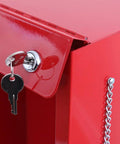 Close-up of red Heavy Duty Fire Extinguisher Cabinet Wall Mount Built Tough With Break Glass Window For Indoor Outdoor Use 26 Inch High