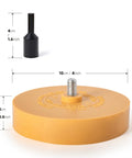 Eraser Wheel for Drill Decal Remover With Adapter DIY Razor Blade Scraper Kit size details, showing wheel and adapter dimensions