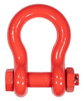 Built Like A Tank Heavy Duty One Point Five Inch Anchor Shackle Forged Carbon Steel Bolt Safety Pin in red, showing threaded bolt pin.