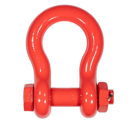 Built Like A Tank Heavy Duty One Point Five Inch Anchor Shackle Forged Carbon Steel Bolt Safety Pin in red, showing threaded bolt pin.