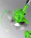 Cordless 21V 4 in 1 Weed Eater With Brush Cutter Edger And Grass Trimmer Stringless showing 90-degree angle adjustment.