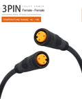 3Pin waterproof ebike extension cable with dual female connectors, black and orange.