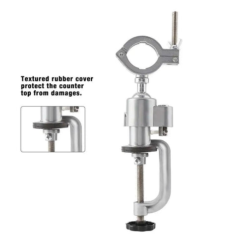 Angle Grinder Stand Universal Bench Grinder Holder with vise clamp and rubber cover for protection, made of aluminum alloy.