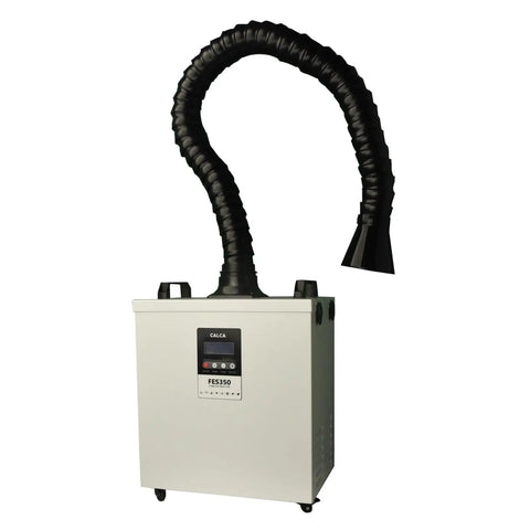 Super Efficient 350 Watt Fume Extractor And Air Purifier With Four Stage Filtration System, compact unit with flexible hose.